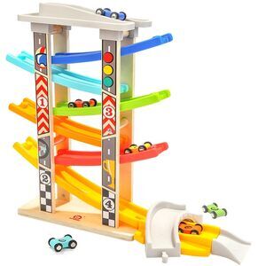 Wooden Car Ramp Race Track Toy for Toddlers 1-4 Years, Montessori